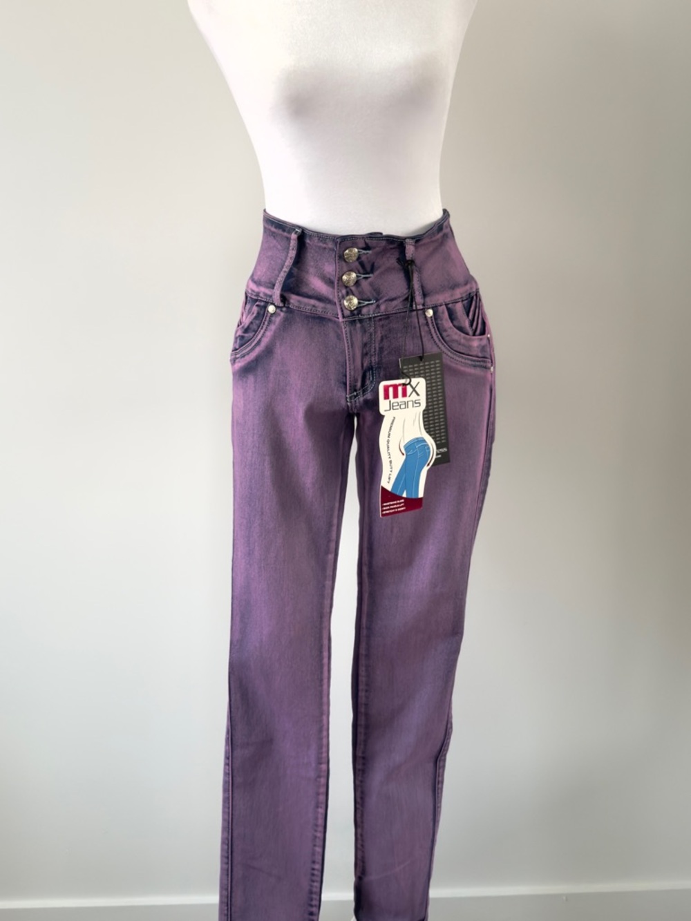 Moda Xpress Butt Lift Skinny Jeans Purple High Rise Stretch Denim